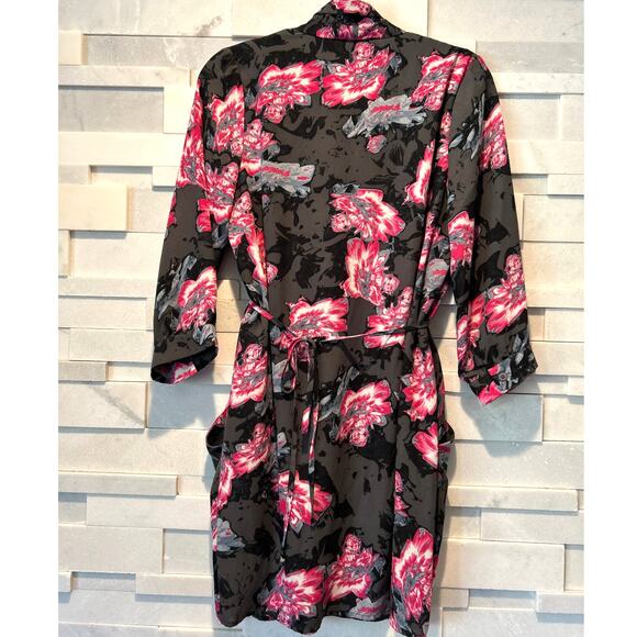 AQUA BLOOMINGDALES Floral Plunge Neck Petal Pink Tie Waist Dark Romance Dress M - Picture 2 of 6